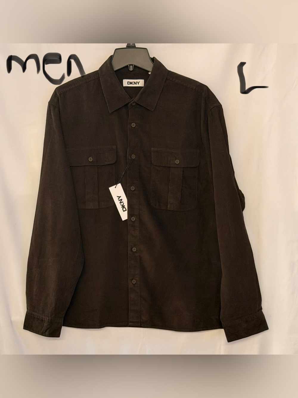 DKNY Men’s Dark Brown Casual Button-Down Shirt